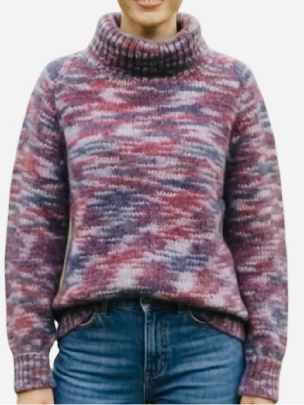 Hand Knit Sweater Gradient Transition Yarn Classic Stockinette Burgundy Mauve XL
